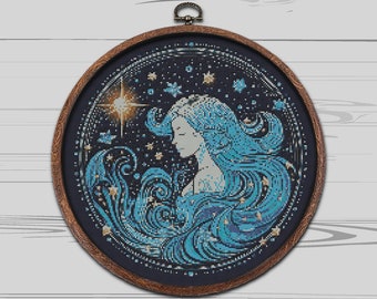 Aquarius Constellation Cross Stitch Pattern: Horoscope Embroidery (PDF Pattern)