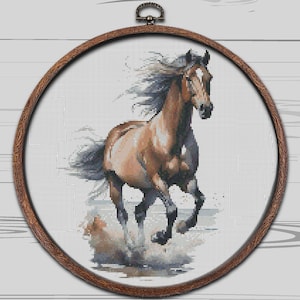 Galloping Horse Cross Stitch Pattern, Animal Ocean Wave Pony Nature, Embroidery, Cross Stitch Pattern, Instant Download PDF