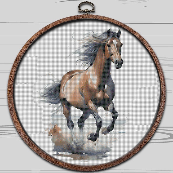 Galloping Horse Cross Stitch Pattern, Animal Ocean Wave Pony Nature, Embroidery, Cross Stitch Pattern, Instant Download PDF