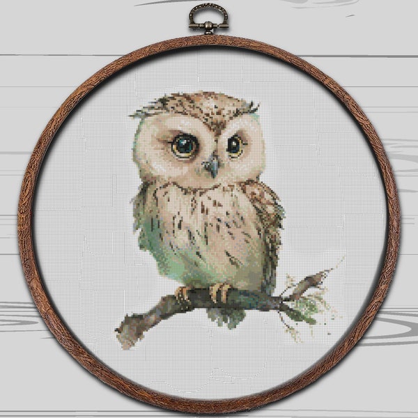 Little Brown Owl Cross Stitch Pattern, eagle owl bird nature baby, Embroidery, Cross Stitch Pattern, Instant Download PDF