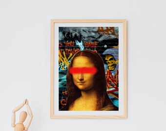 Poster Mural Mona Lisa Graffiti - Impression Sur Toile Style Urbain Vintage - Moderne Couleur Marron