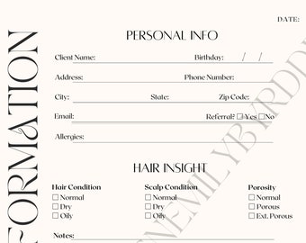 Hairstylist Client Intake Form-- Client Record Keeper/ Digital File/ Color Key