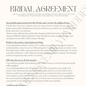 Hairstylist Contract for Bridal Styling/ Bridal Contract/ Hairstylist Client Information