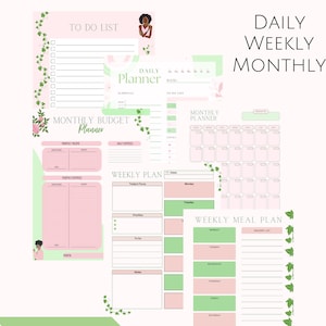 Pink and Green Digital Planner, Editable Planner, Student Planner, Digital Download, Organizer, Ultimate Planner, Black Women, 2023