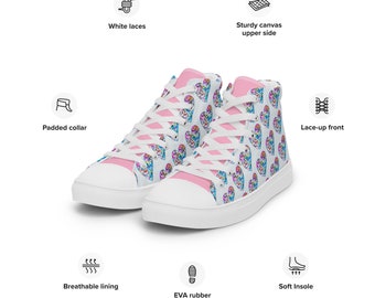 Womens High Top Sneakers Rainbow Heart Print Fashion Kawaii Sneakers Valentine’s Day Shoes Converse Canvas Shoes Chuck Taylor Betsey Johnson