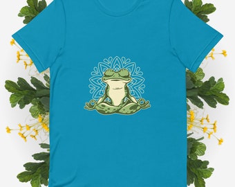 Funny Frog Self Care Yoga Meditation Frog Graphic T-Shirt frog print shirt frog lover gift namaste shirt short sleeve shirt