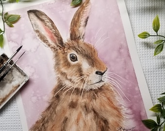 Haas aquarel print, konijn kunst aan de muur (digitaal bestand)