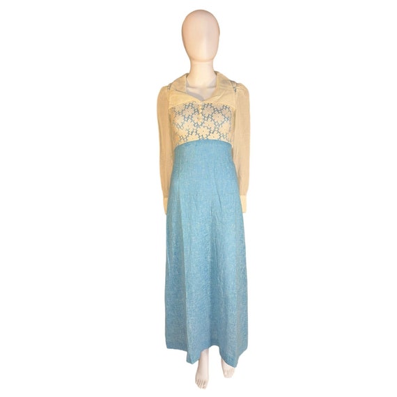 Vintage Prairie Dress Hippie Lace Maxi 1960s - image 1