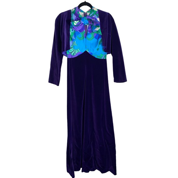 Vintage 1970s Psychedelic and Velvet Maxi Dress w… - image 2