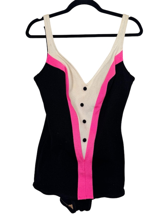 Vintage Deweese Swimsuit 1950s Tuxedo Style One Piece Bathing Suit