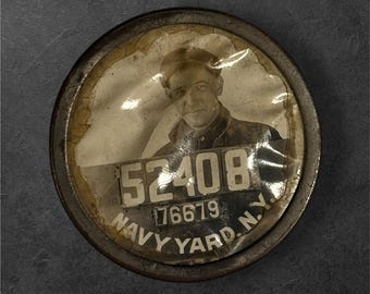 Antique U.S. Navy Yard New York Security Worker Badge Rare Americana Employee Pinback Early 1900s