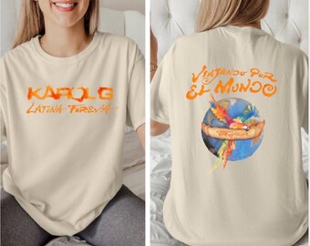 Camiseta Karol G TropiTour, Mercancía del concierto Viajando Por El Mundo