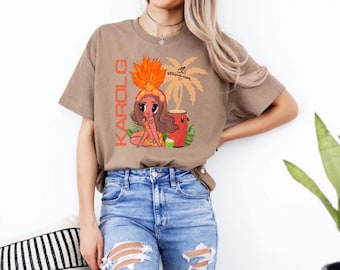 Camiseta Karol G Tropicoqueta, Merchandising del concierto de fans de KG, Camiseta con ambiente veraniego