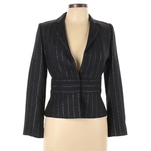 Erreuno vintage black blazer designer silver metallic striped wool Italian sz 46