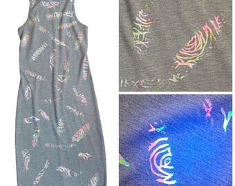 Damska sukienka midi z recyklingu, wykonana na zamówienie, OOAK, bodycon, dopasowana, świecąca w ciemności, szara, rozmiar XS
