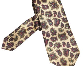 Corbata de seda 100 % con diseño de cachemira, estilo vintage, hecha a mano, de American Living, color dorado, rojo y verde