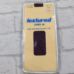 Vintage Textured Womens Nylon Knee Hi Retro Lingerie Stockings Blue sz 9-11