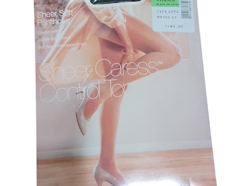 JCPenney Sheer Caress Tummy Control Top Rajstopy Czarny Aksamit Średni Vintage