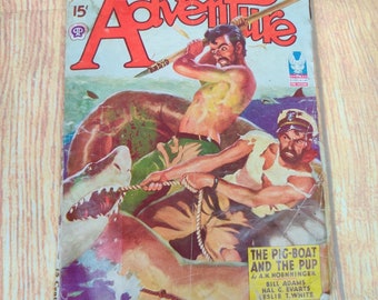 Vintage Adventure pulp magazine july 1943 shark attack the pig boat and the pup