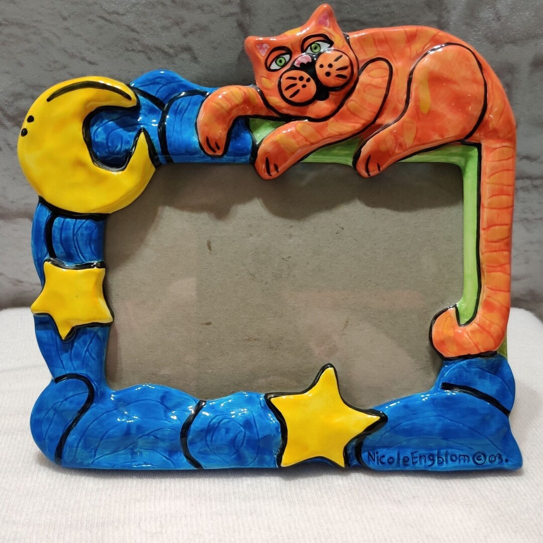 Vintage Nicole Engblom Picture Frame Hand Painted Cat Moon Ceramic ...