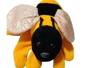 Bee Hand Puppet Plush Vintage Yellow Black Iridescent Wings Kids Toy Nostalgic