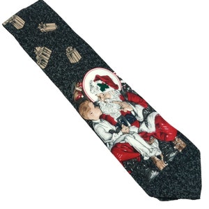 Vintage Mens Neck Tie Saturday Evening Post 1996 Santa Child Christmas Silk Tie