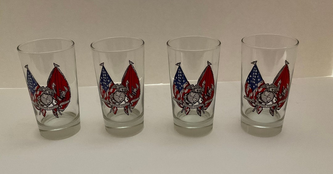 US Marines Semper Fidelis Clear Glass Tumbler Set of 4 Country Corps ...
