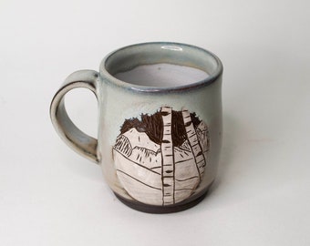 Light Gray Aspen Mug, Nature Ceramic Mug, Handmade Stoneware Pottery Coffee Mug