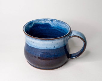 Two-toned Blue Ceramic Mug, Handmade Pottery Coffee Mug