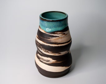 Marbled Clay Ceramic Vase, Black and White Functional Pottery