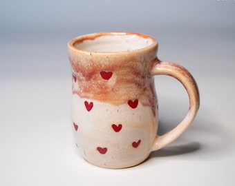 Pink Heart Mug, Cute Valentine's Day Mug, Handmade Pottery Mug