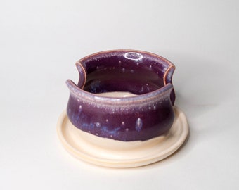 Two-toned Purple, White Sponge Holder, Handmade Functional Pottery