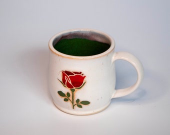 Red Rose Mug, Flower Mug, Handmade Pottery Mug