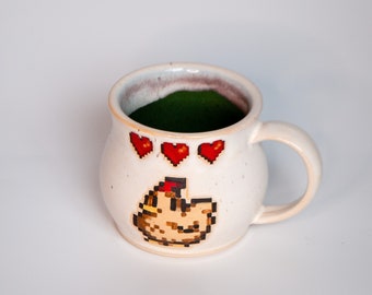 Chicken Mug, Video Game Mug, Handmade Pottery Mug