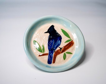 Stellar Jay Spoon Rest, Stovetop Utensil Rests, Handmade Functional Pottery