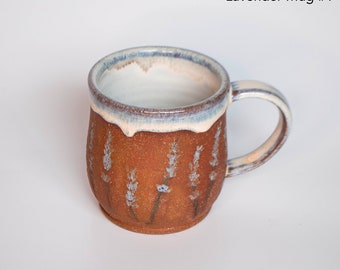 Lavender Flower Mug, Botanical Mug, Handmade Pottery Mug