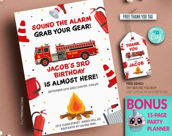 Firetruck Invitation, Fire truck Birthday Invitation, Firetruck Invitation, Editable Fire truck invitation, Printable Invitation