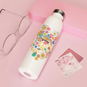 20oz Stainless Steal Bottle| Hippie Water Bottle | Hippie Peace Sign Floral | Groovy | Mushroom| Gift for Her | Retro | 70&#39;s Boho | Flowers