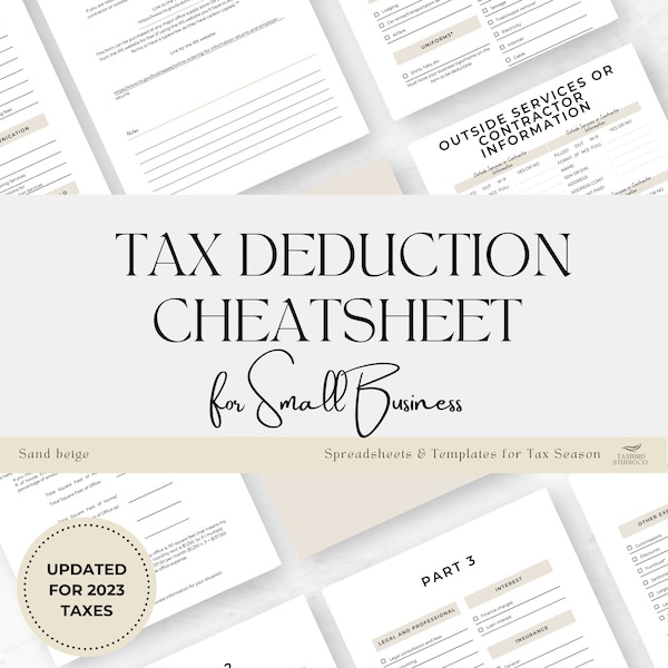 Small Business Tax Deductions Cheat Sheet, Tax Deductions Item List, Tax Write Offs List - Sand Beige (New 2024 Version)