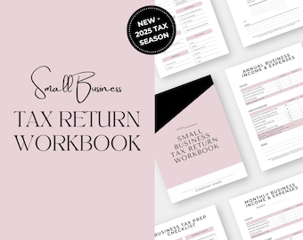 2024 Tax Return Workbook for Small Business Tax Return with Tax preparation checklist and Tax deductions Cheat sheet – Blush Pink