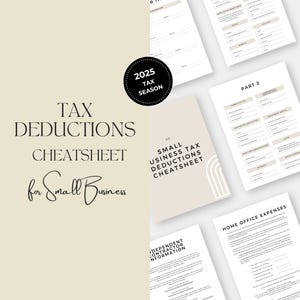 Small Business Tax Deductions Cheat Sheet, Tax Deductions Item List, Tax Write Offs List - Sand Beige (New 2025 Version)