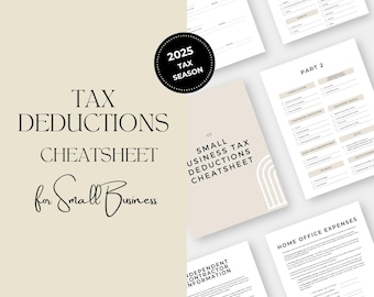 Può includere: Un cheat sheet stampabile sulle detrazioni fiscali per le piccole imprese. Il documento include sezioni per le spese di ufficio a domicilio, informazioni sui lavoratori autonomi e altre detrazioni aziendali. Il documento è intitolato "Tax Deductions Cheat Sheet for Small Business" e include l'anno 2025.