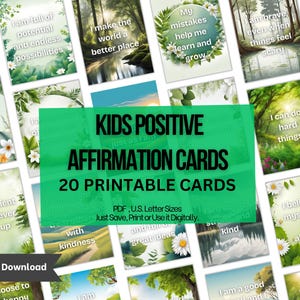 Tarjetas de afirmación positiva para niños, tarjetas imprimibles de mentalidad de crecimiento, tarjetas didácticas de amor propio y confianza para niños, 20 tarjetas de amor