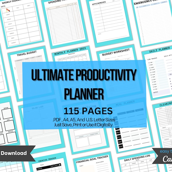 Printable Productivity Planner | Productivity Journal | Printable ADHD Planner For Adults | Goal Planner | Life Planner | Daily Planner | A4