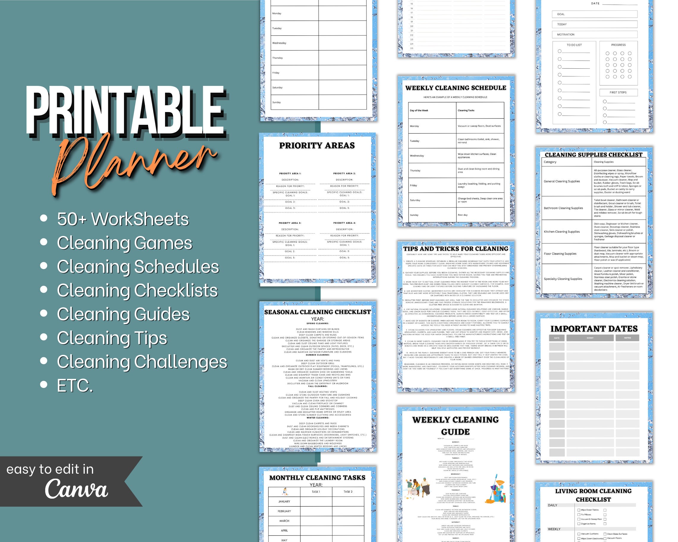ADHD Cleaning Checklist Weekly House Chores Clean Home Routine Monthly ...