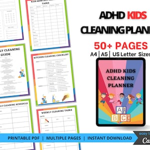 Kids Cleaning Planner | Cleaning Schedule | Cleaning Planner | ADHD cleaning planner | Weekly House Chores | Monthly Cleaning List | Chores