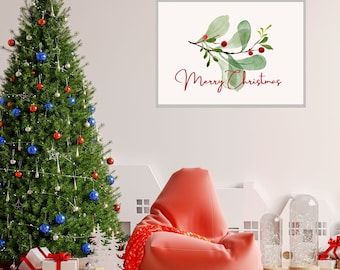 Christmas Holly Art Print, Merry Christmas Printable, Botanical Holiday Print, Christmas wall décor, Watercolor Christmas Decor, Art Print