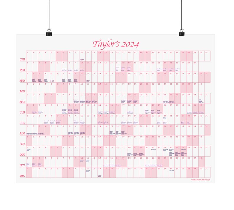 Taylor Swift 2024 Wall Calendar Poster With Eras Tour Dates Etsy