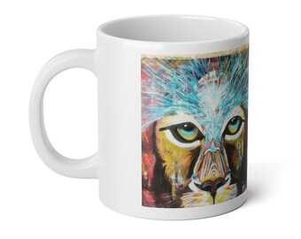 Artist Painted Freedom Lion Mug GIANT 20oz  - Freedom is your birthright. Mugs n' Messages Aquarian Revolution by Zan Kavanah