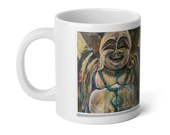 Artist Painted Buddha Mug – “Be Happy”, Giant 20oz Ceramic Coffee Mug